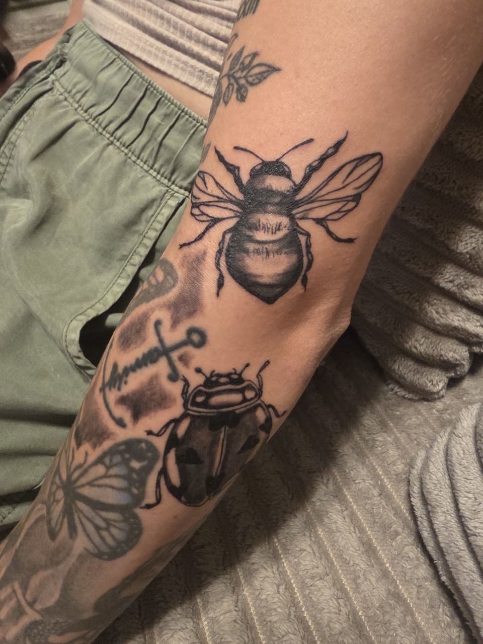 Bee and ladybug black and grey