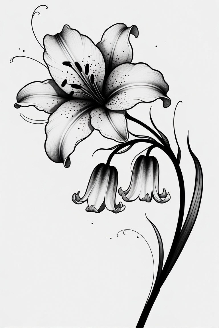Lily & Bluebell II — black and grey flash design