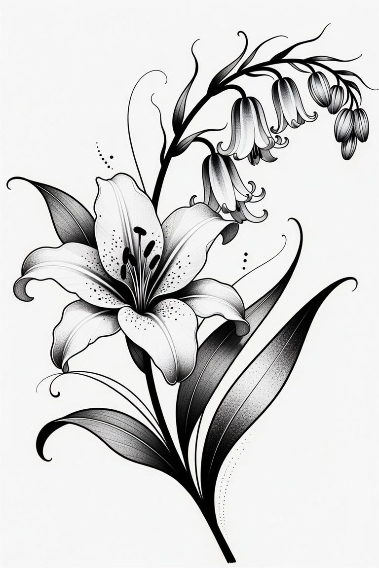 Lily & Bluebell III — black and grey flash design