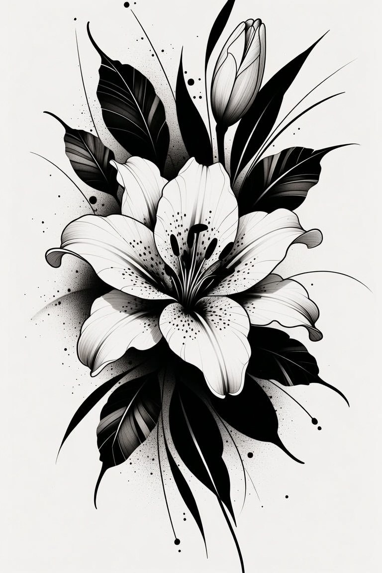 Lily Spray III — black and grey flash design
