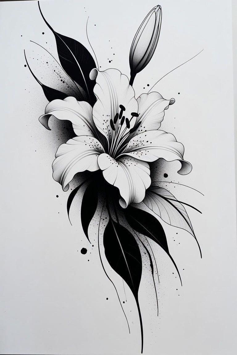 Lily Spray — black and grey flash design