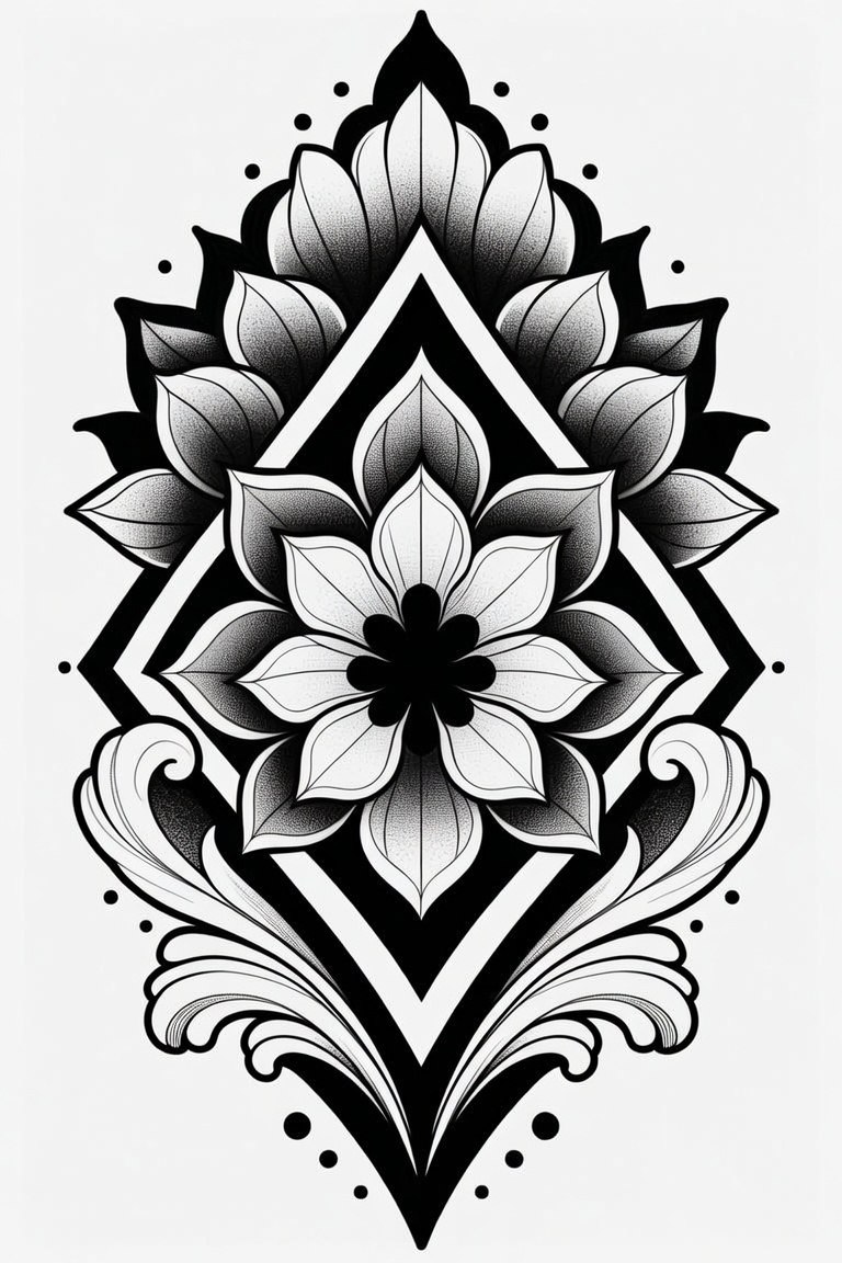 Mandala Diamond II — black and grey flash design