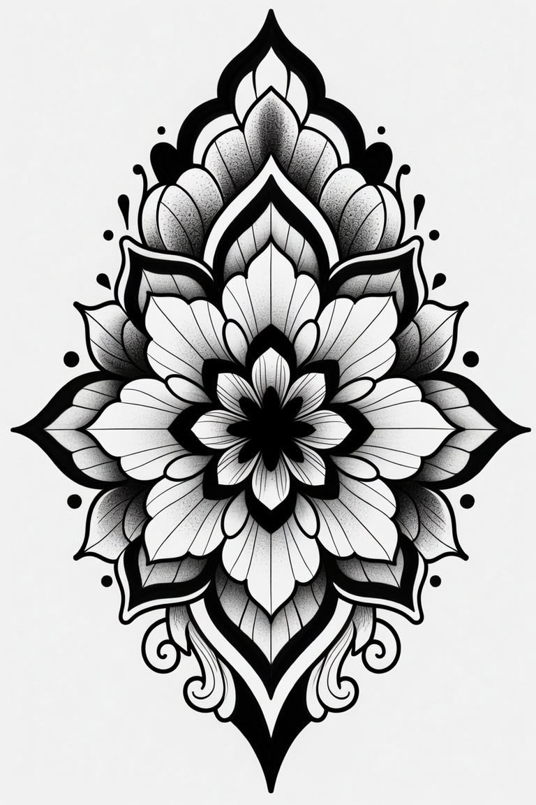 Mandala Diamond — black and grey flash design