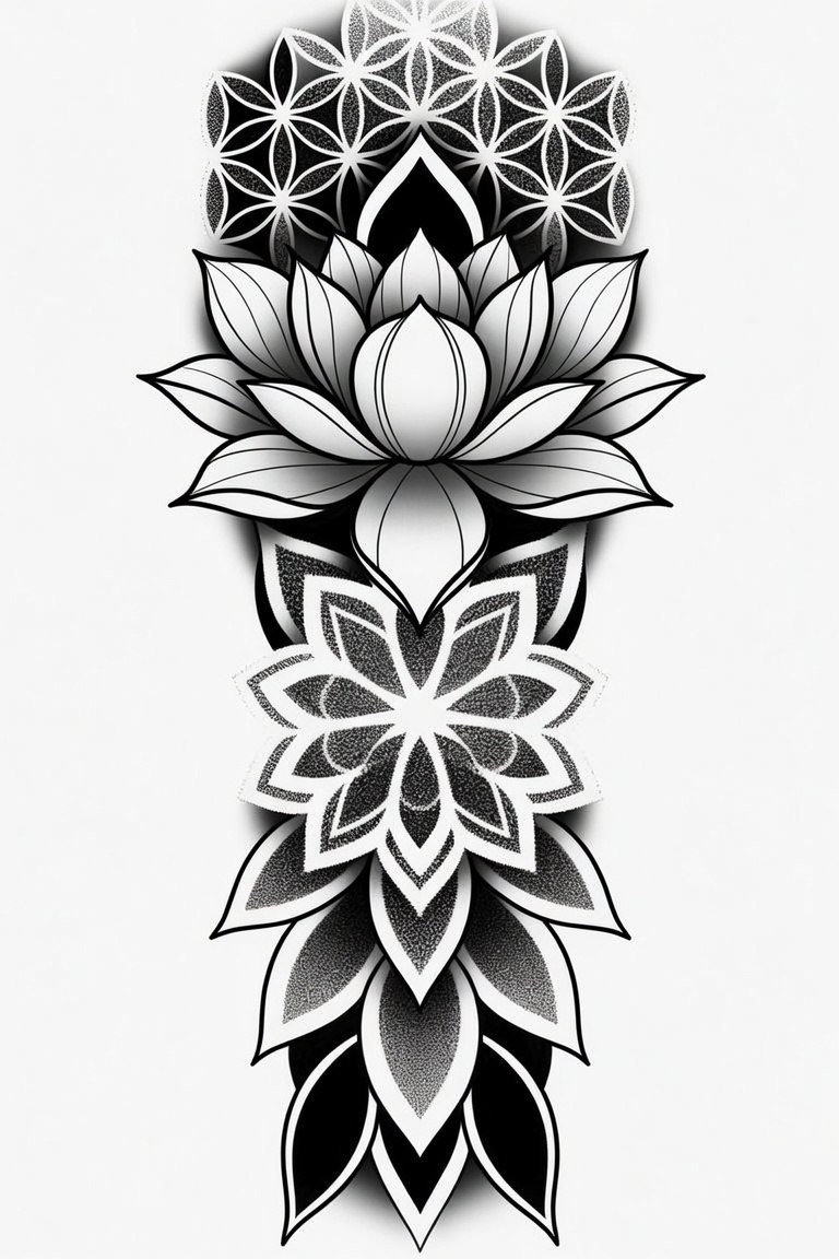 Geometric lotus mandala with flower of life — black and grey sleeve design