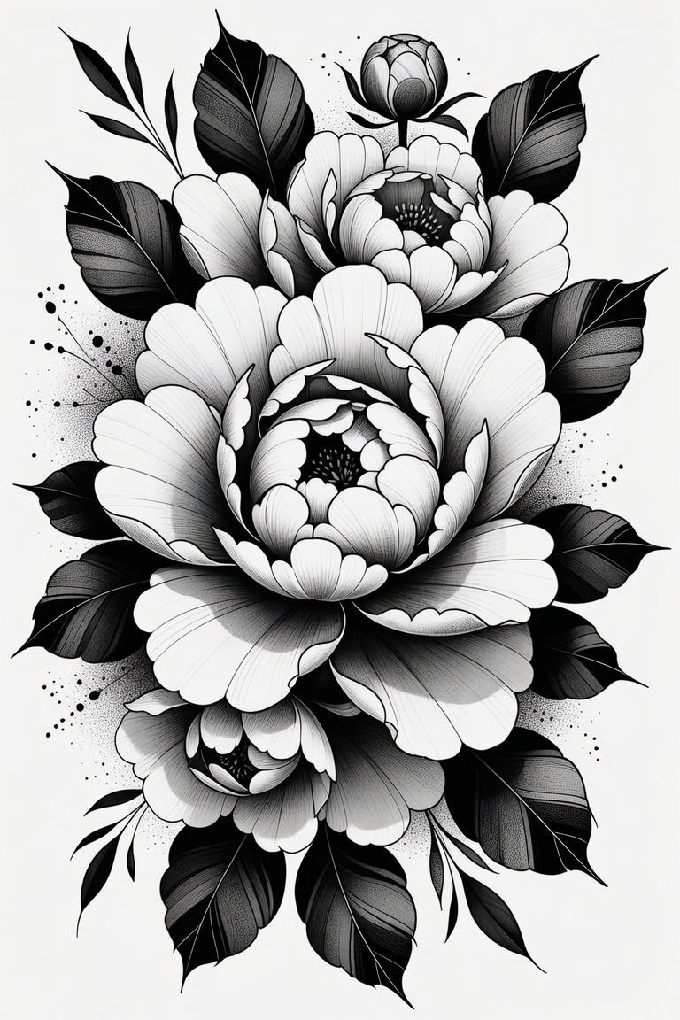 Peony Cluster III — black and grey flash design