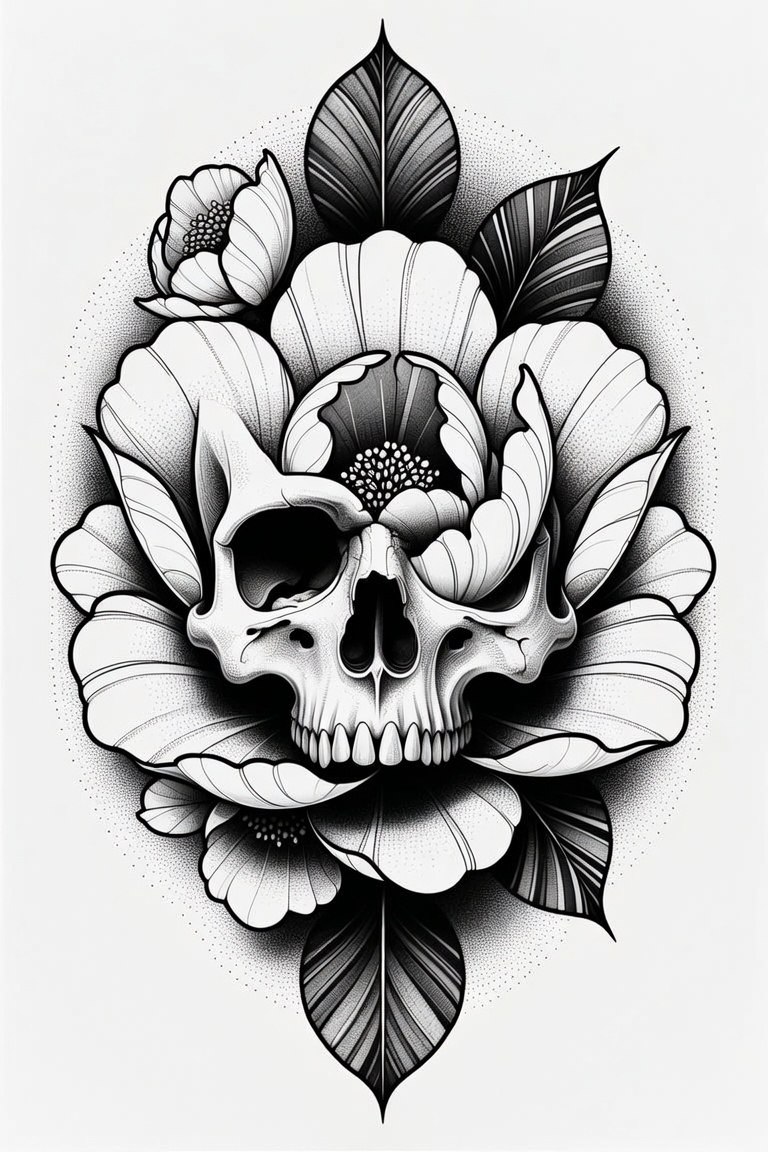 Skull Bloom III — black and grey flash design
