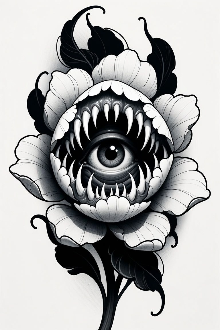 Toothed eye flower with black leaves — black and grey sleeve design
